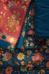 Baagh-e-Neel Unstitched Cotton Silk 3 Piece Suit Set