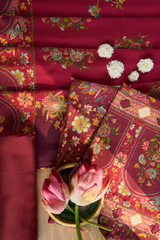 Surkh Baagh Suit Set – Unstitched Cotton Silk 3-Piece Set