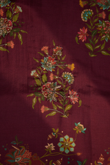 Roohani Suit Set – Unstitched Cotton Silk 3-Piece Set | 42" Wide | Maroon-Mauve Digital Floral Print with Zardozi Work