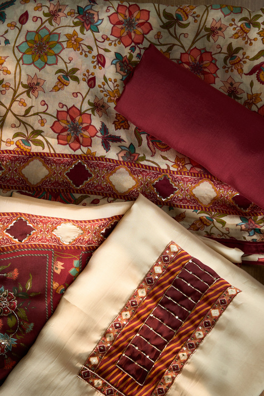 Premium Beige and Maroon suit set