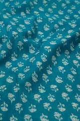 Neel Tara – Unstitched Blue Cotton with White Florals & Orange Embroidery | 100% Breathable Fine Cotton | 42" Wide