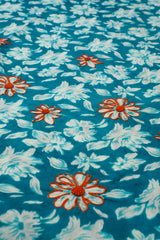 Neel Tara – Unstitched Blue Cotton with White Florals & Orange Embroidery | 100% Breathable Fine Cotton | 42" Wide