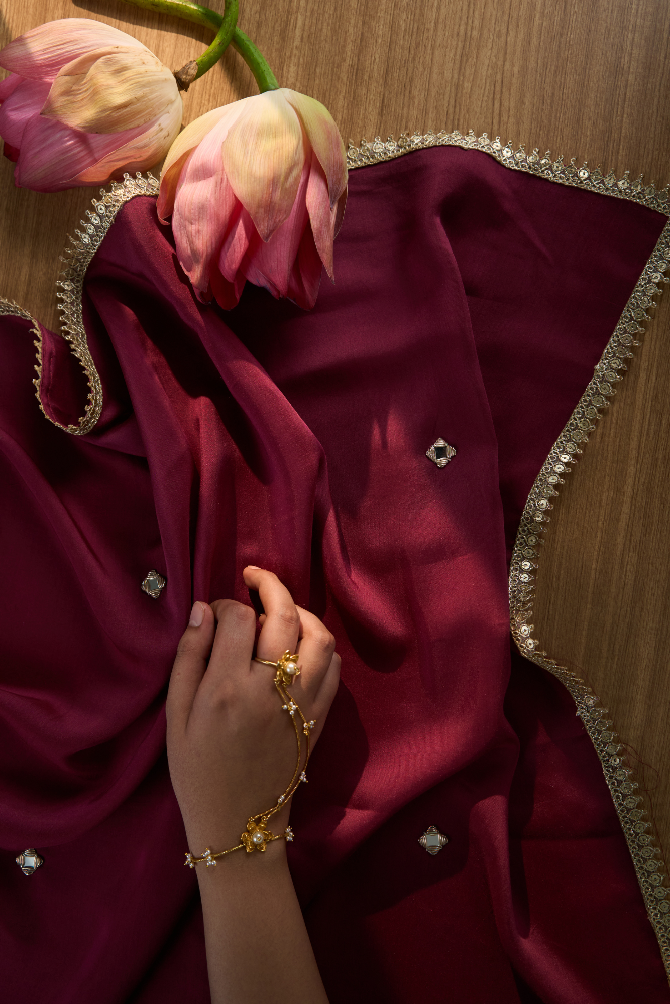 Maroon fabric with embroidery