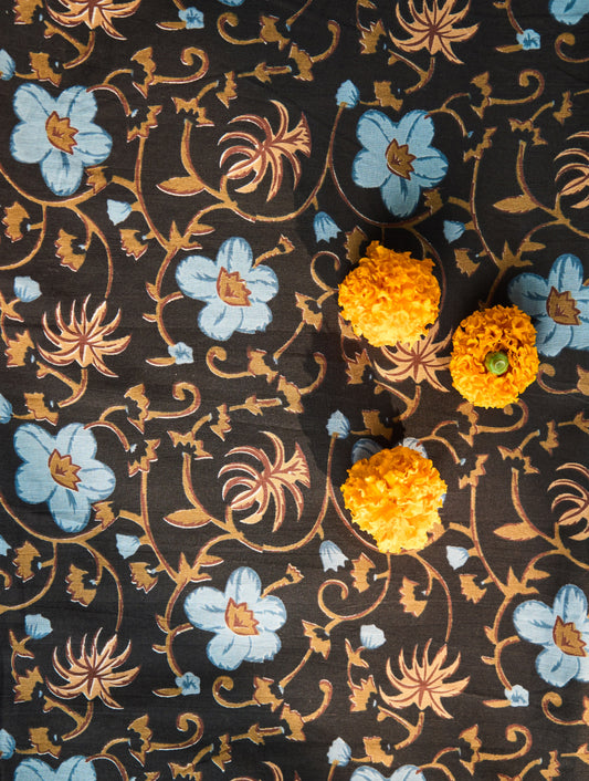 Decorative fabric with floral patterns on a dark background