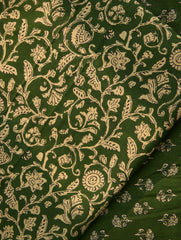 Green fabric with beige floral pattern