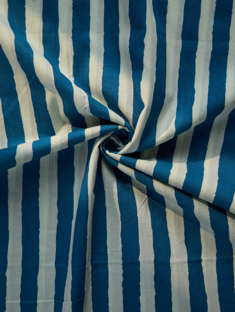 Close-up of blue and white striped fabric
