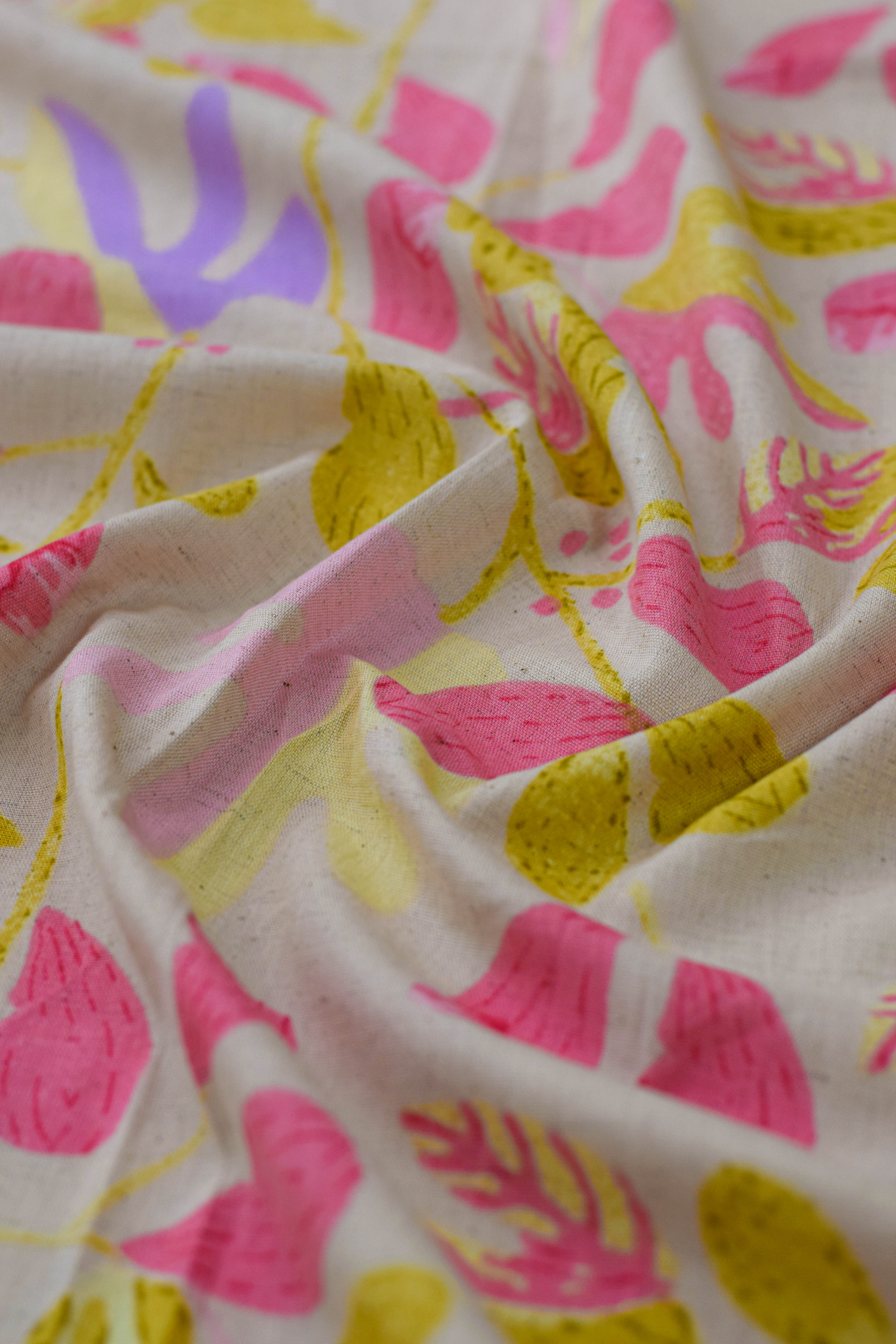 Close-up of colorful floral patterned fabric.