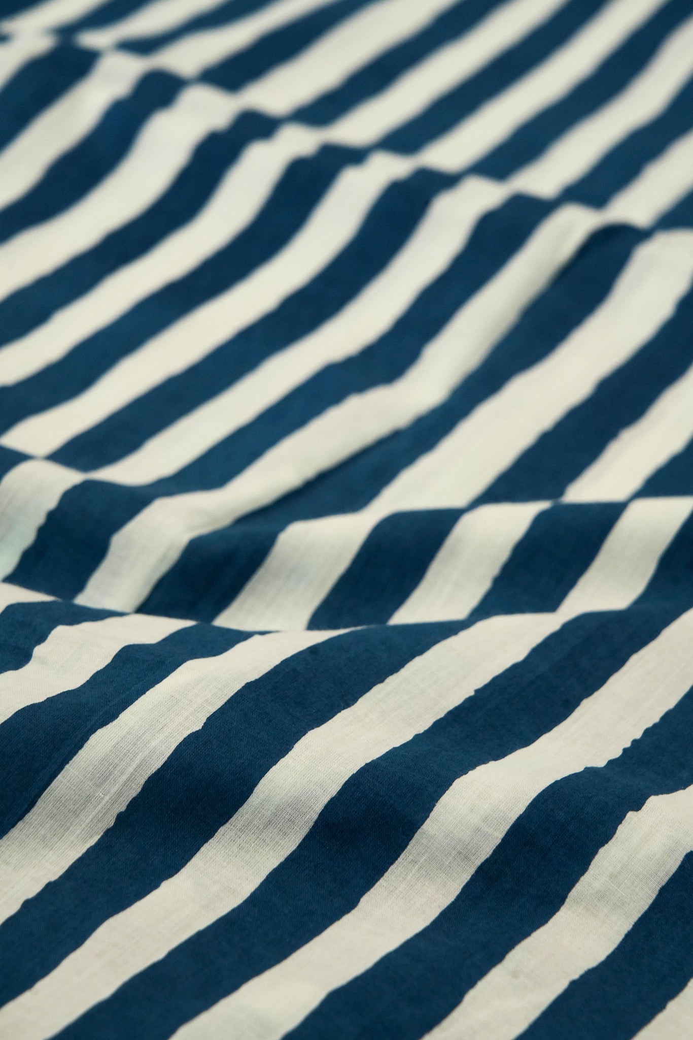 Close-up of blue and white striped fabric