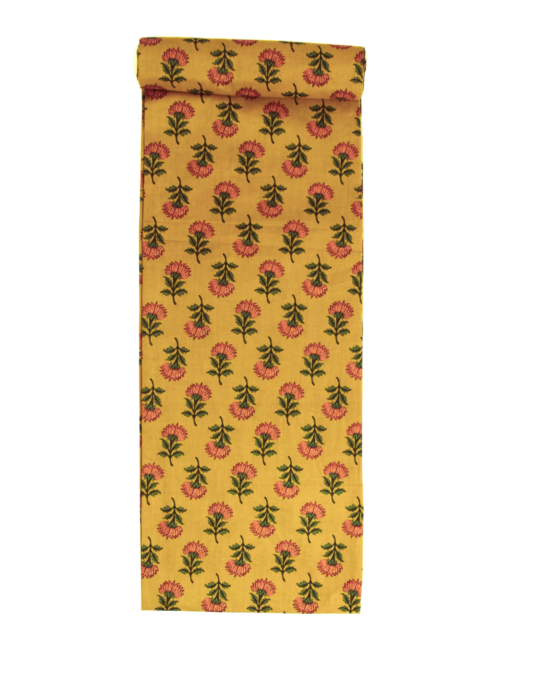 Yellow fabric with floral pattern on a white background