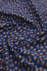 Close-up of blue and brown patterned fabric