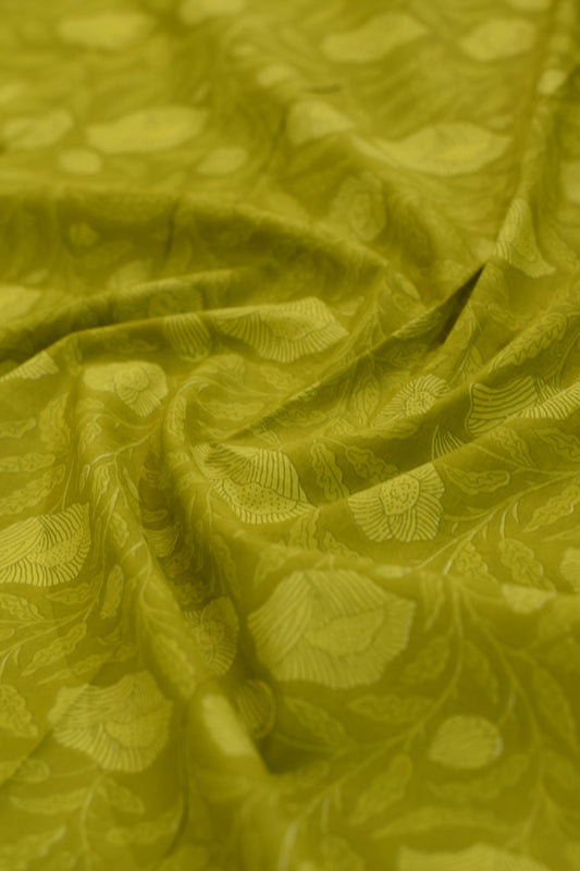 Close-up of green fabric with leaf pattern