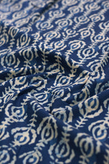 Blue fabric with white patterned design