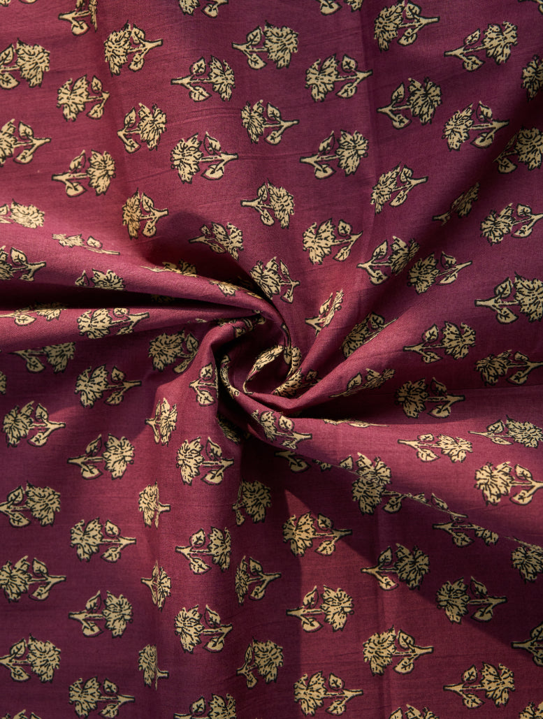 Maroon cotton fabric with floral print