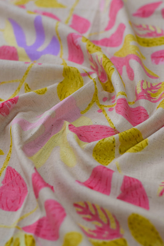 Close-up of colorful floral patterned fabric.