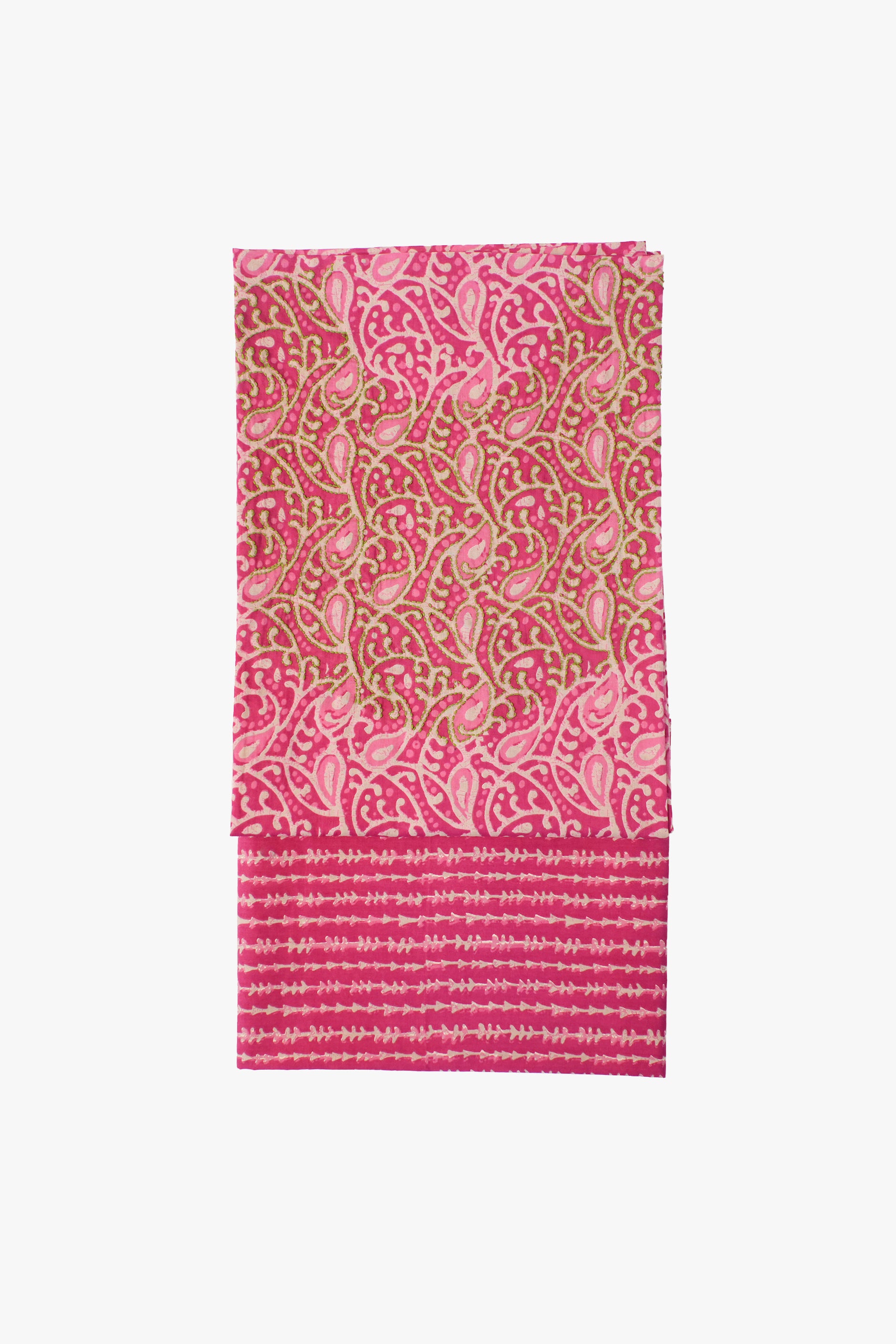 Pink patterned fabric on a white background