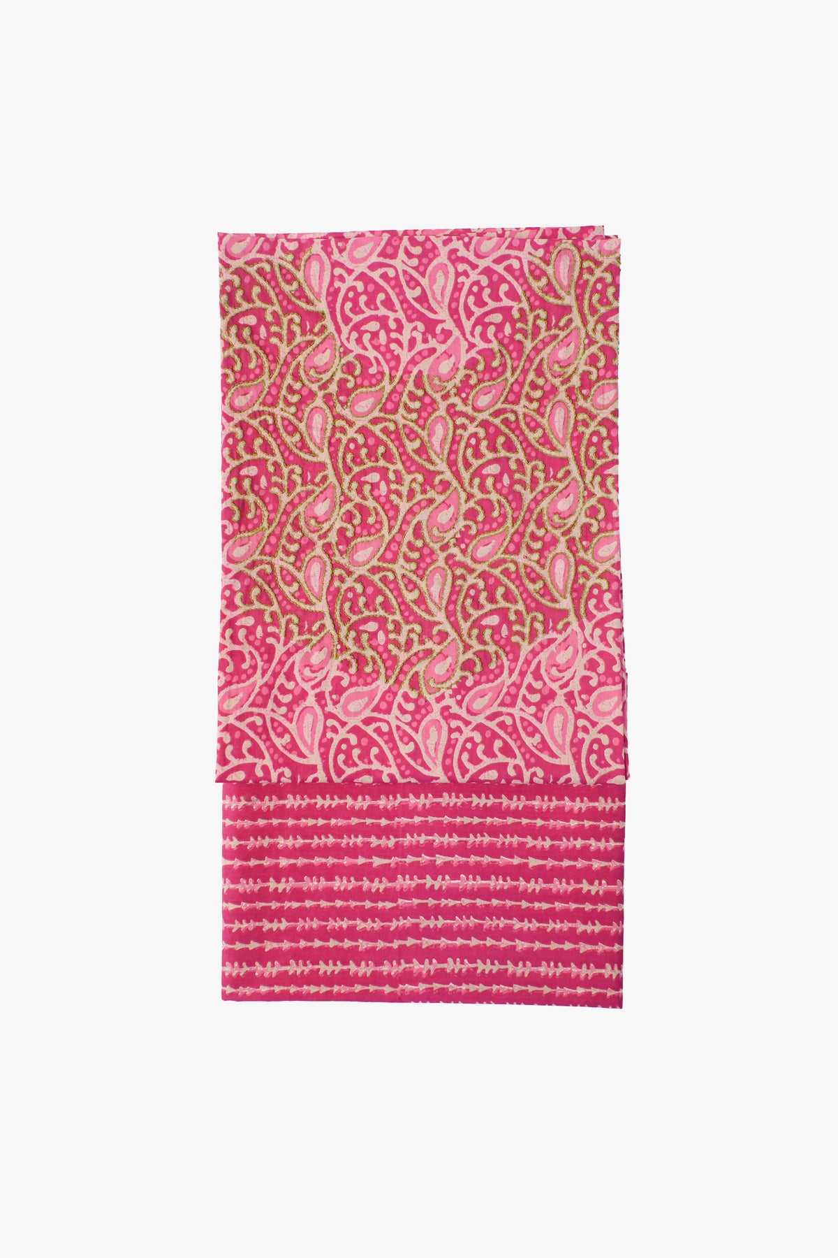 Pink patterned fabric on a white background