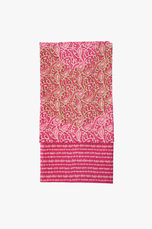 Pink patterned fabric on a white background