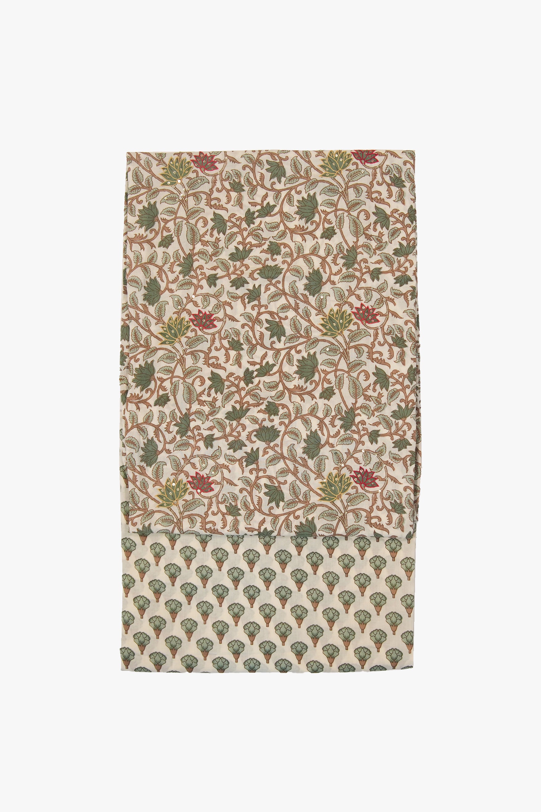 Fabric with a floral pattern on a white background