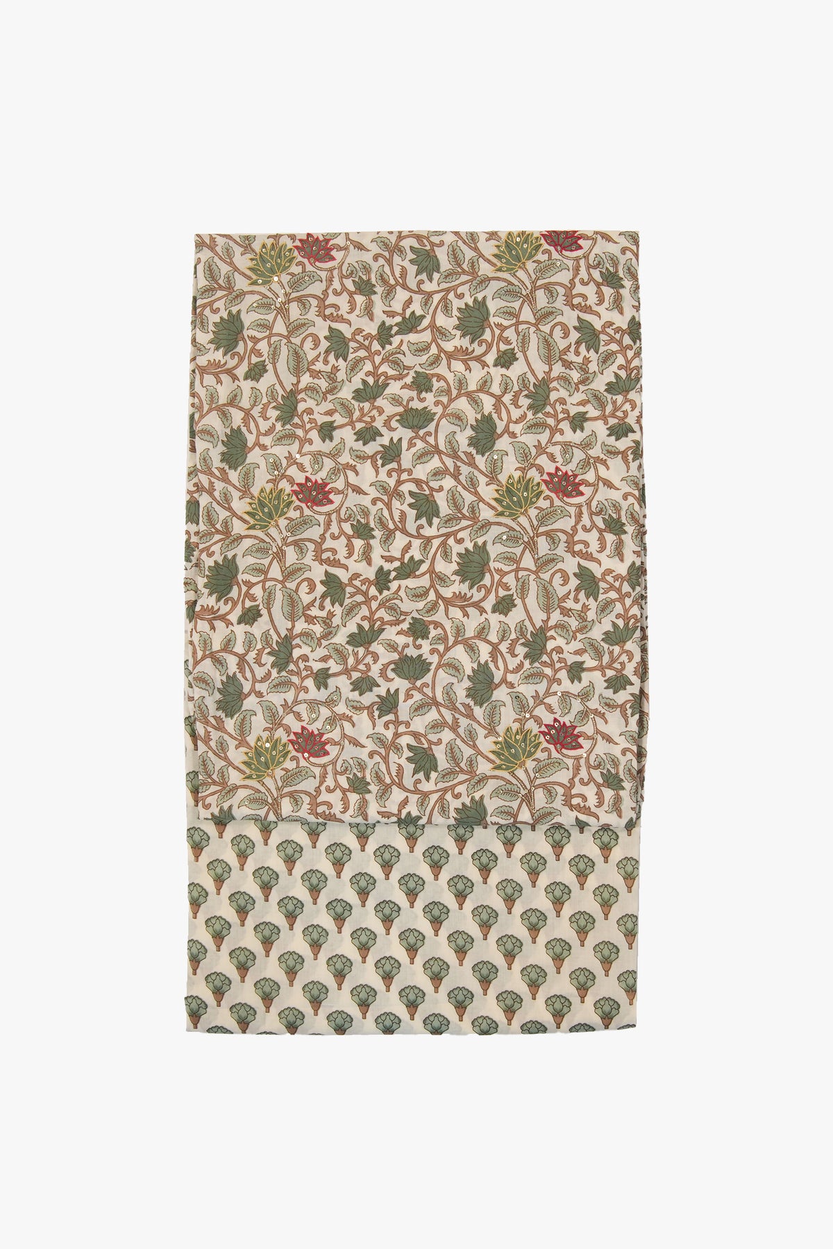 Fabric with a floral pattern on a white background