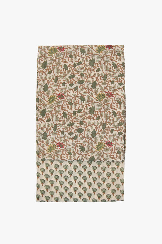 Fabric with a floral pattern on a white background