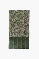 Green patterned fabric on a white background